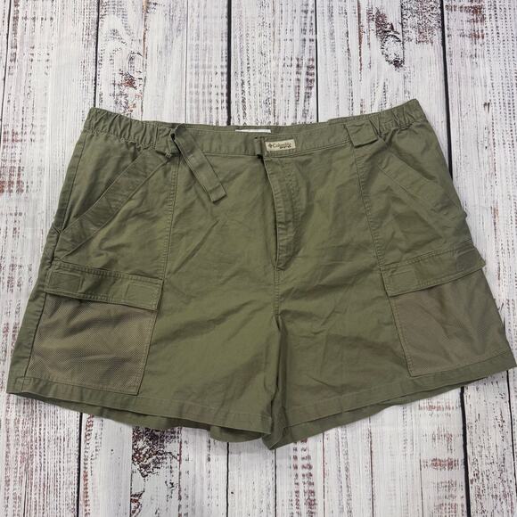 Columbia PFG Cargo Fishing Shorts Men’s 3X Green Cotton Mesh Pockets Belted 5 in - Picture 1 of 8